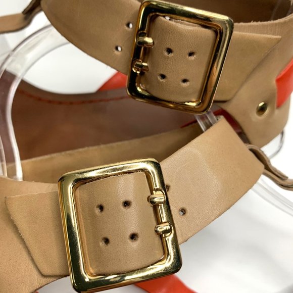 UTERQÜE Orange Tan T-Strap Gladiator Buckle Sandal Sz 38 / 7.5 - Picture 6 of 11